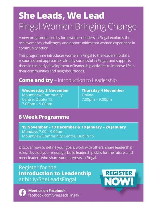 She Leads, We Lead: Fingal Women Bringing Change – Leadership Programme for women