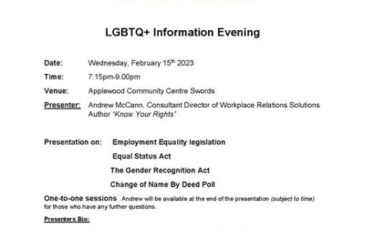 As part of Fingal Winter Pride, Applewood Community Centre is hosting an “LGBTQ+ Information Evening”